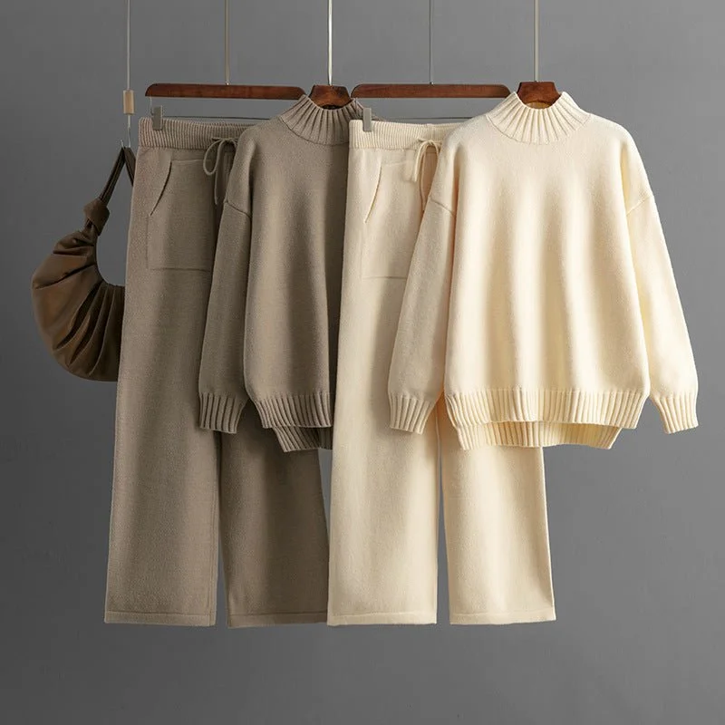 Tie - Front Women's Lambswool Sweaters in Pastel Hues2024 winter knitted coords for women thickened loose sweaters half turtleneck long sleeves two-piece set Tie - Front Women's Lambswool Sweaters in Pastel Hues2024 winter knitted coords for women thickened loose sweaters half turtleneck long sleeves two-piece set