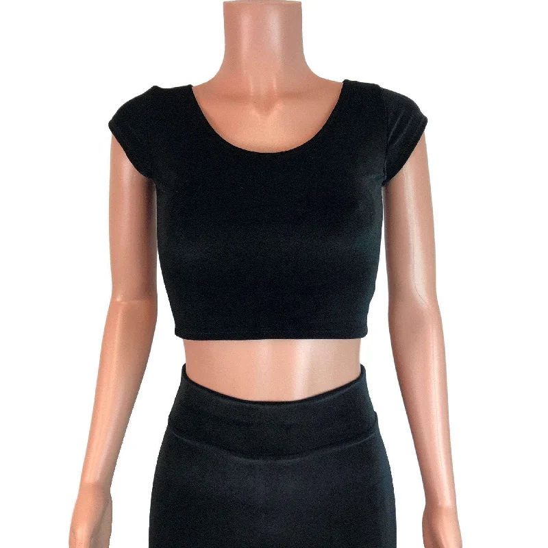 Cap Sleeve Crop Top - Black Velvet