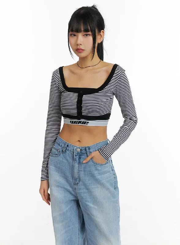 Sleeveless Women's Linen Crop Top in Natural for a Breathable and Casual Summer StyleRound Neck Striped Long Sleeve Crop Top CM407 Sleeveless Women's Linen Crop Top in Natural for a Breathable and Casual Summer StyleRound Neck Striped Long Sleeve Crop Top CM407