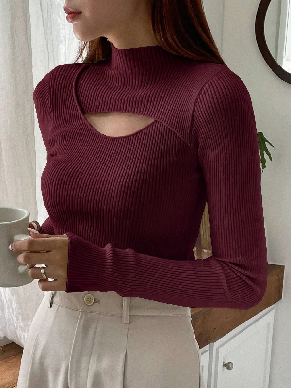 Plus Size Women's Belted Cable Knit SweatersDAZY Solid Color Hollow Out Half Turtle Neck Sweater Plus Size Women's Belted Cable Knit SweatersDAZY Solid Color Hollow Out Half Turtle Neck Sweater
