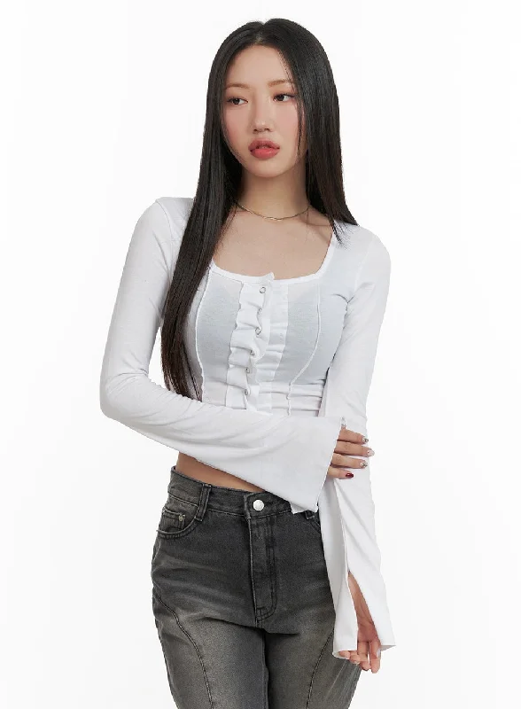 Sequin - Embellished Women's Crop Top in Black for a Glamorous Party LookButtoned Square Neck Crop Top CA415 Sequin - Embellished Women's Crop Top in Black for a Glamorous Party LookButtoned Square Neck Crop Top CA415
