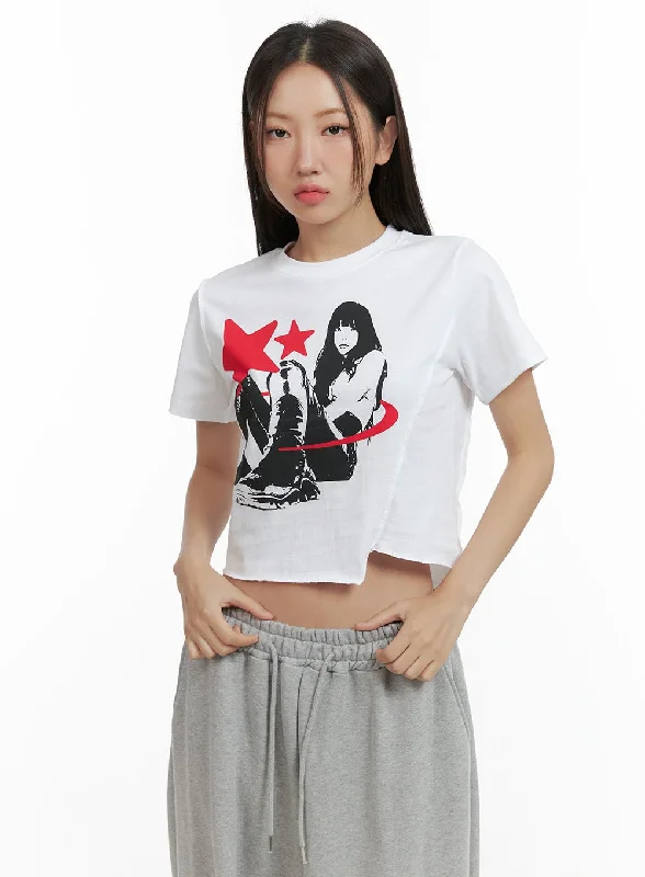 Unbalanced Graphic Crop Tee CL417