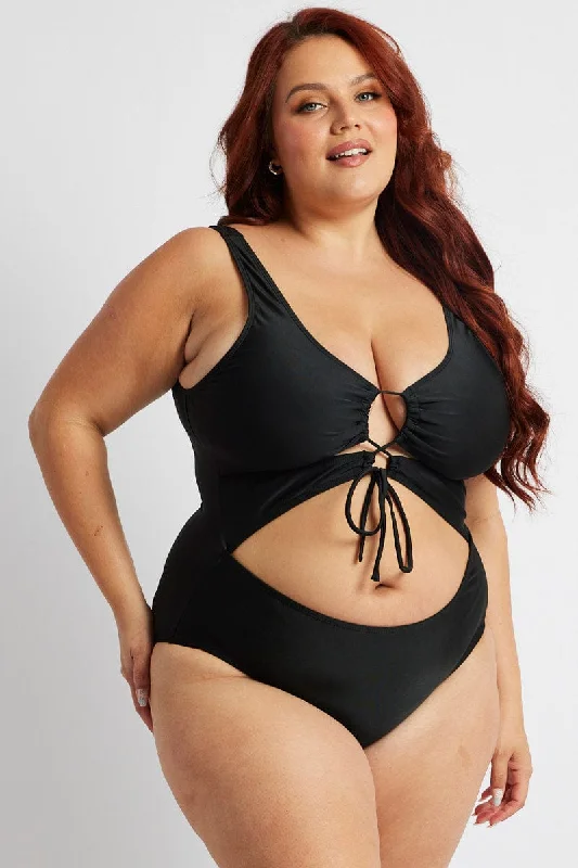 Black Cut Out One Piece Swimsuit