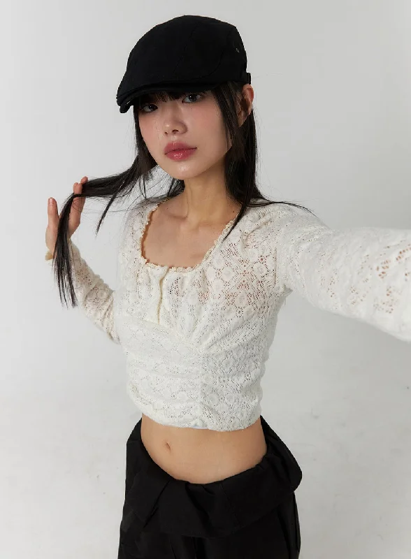 Striped Women's Crop Top in Navy and White for a Nautical and Timeless StyleFloral Lace Round Neck Long Sleeve Top CF406 Striped Women's Crop Top in Navy and White for a Nautical and Timeless StyleFloral Lace Round Neck Long Sleeve Top CF406