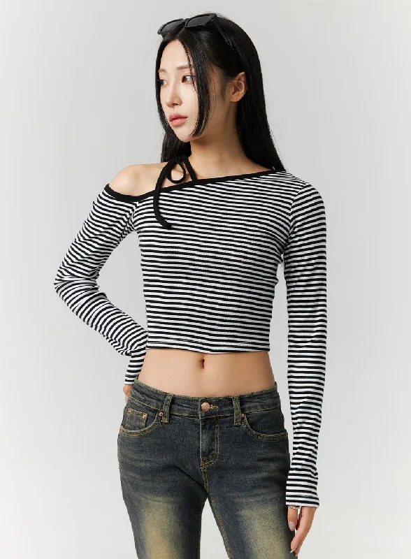 Sequin - Embellished Women's Crop Top in Black for a Glamorous Party LookAsymmetrical Stripe Crop Top CN328 Sequin - Embellished Women's Crop Top in Black for a Glamorous Party LookAsymmetrical Stripe Crop Top CN328