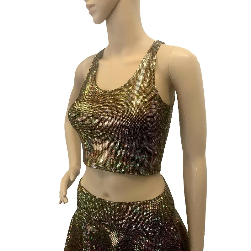 Crop Tank Top - Gold on Black Shattered Glass Holographic