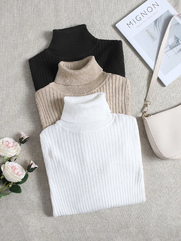 Sleeveless Women's Silk - Trimmed Sweaters for SummerLUNE 3pcs/Set Turtleneck Ribbed Fashionable All-Match Pullover Sweaters Sleeveless Women's Silk - Trimmed Sweaters for SummerLUNE 3pcs/Set Turtleneck Ribbed Fashionable All-Match Pullover Sweaters