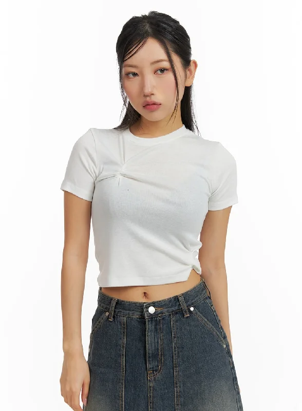 Striped Women's Crop Top in Navy and White for a Nautical and Timeless StyleRound Neck Asymmetrical Hem Short Sleeve Tee CM408 Striped Women's Crop Top in Navy and White for a Nautical and Timeless StyleRound Neck Asymmetrical Hem Short Sleeve Tee CM408