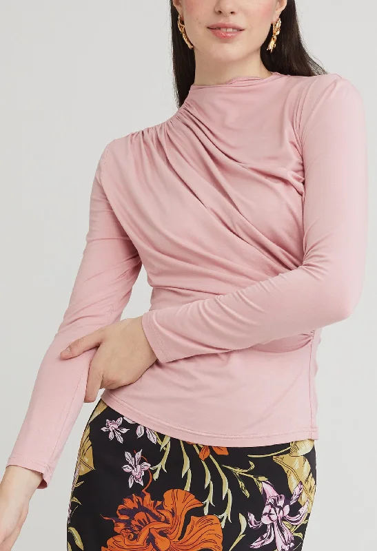 Printed Graphic Women Long Sleeve Top with a Bold StatementGathered Detail Mock Neck Top Printed Graphic Women Long Sleeve Top with a Bold StatementGathered Detail Mock Neck Top