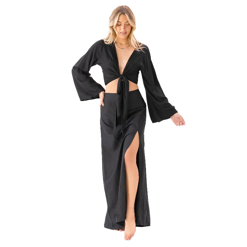 Button - Down Women Long Sleeve Top for a Classic StyleBlack Daydreamer + Rayon Maxi Skirt Set Button - Down Women Long Sleeve Top for a Classic StyleBlack Daydreamer + Rayon Maxi Skirt Set