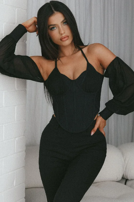Lightweight Women Long Sleeve Top for Spring and AutumnAdonica Halterneck Lantern Sleeve Top Black Lightweight Women Long Sleeve Top for Spring and AutumnAdonica Halterneck Lantern Sleeve Top Black