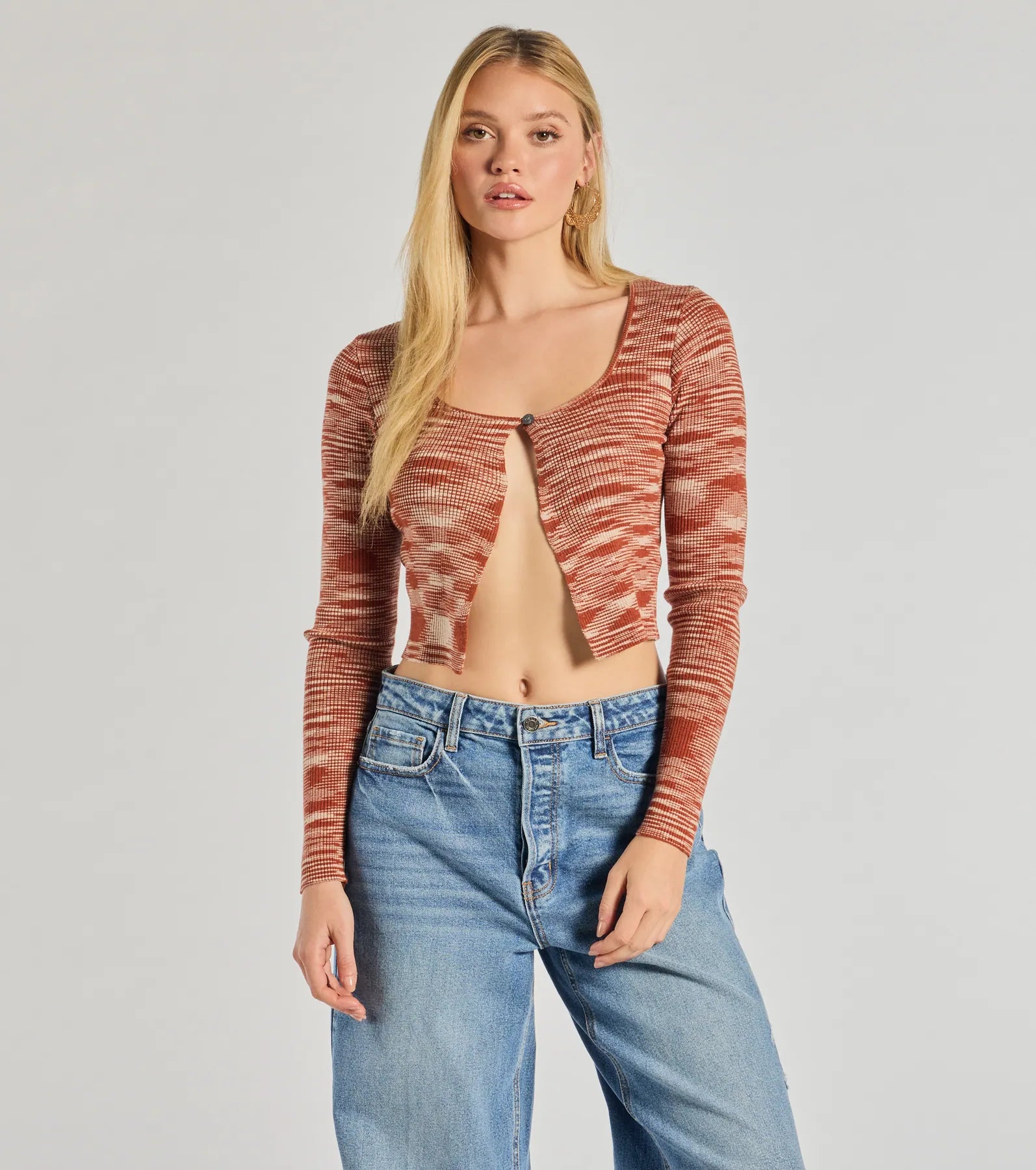 Metallic Accent Women Long Sleeve Top for a Glamorous LookSassy Knits Long Sleeve Button Crop Top Metallic Accent Women Long Sleeve Top for a Glamorous LookSassy Knits Long Sleeve Button Crop Top