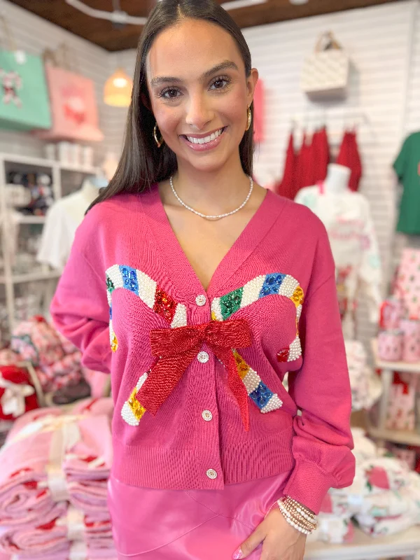 (Queen of Sparkles) Candy Cane Cardigan-Pink