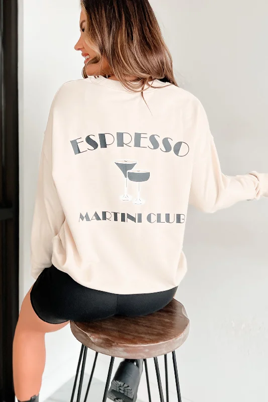 Mock Neck Women Long Sleeve Top for a Modern Aesthetic"Espresso Martini Club" Graphic Sweatshirt (Cream) Mock Neck Women Long Sleeve Top for a Modern Aesthetic"Espresso Martini Club" Graphic Sweatshirt (Cream)