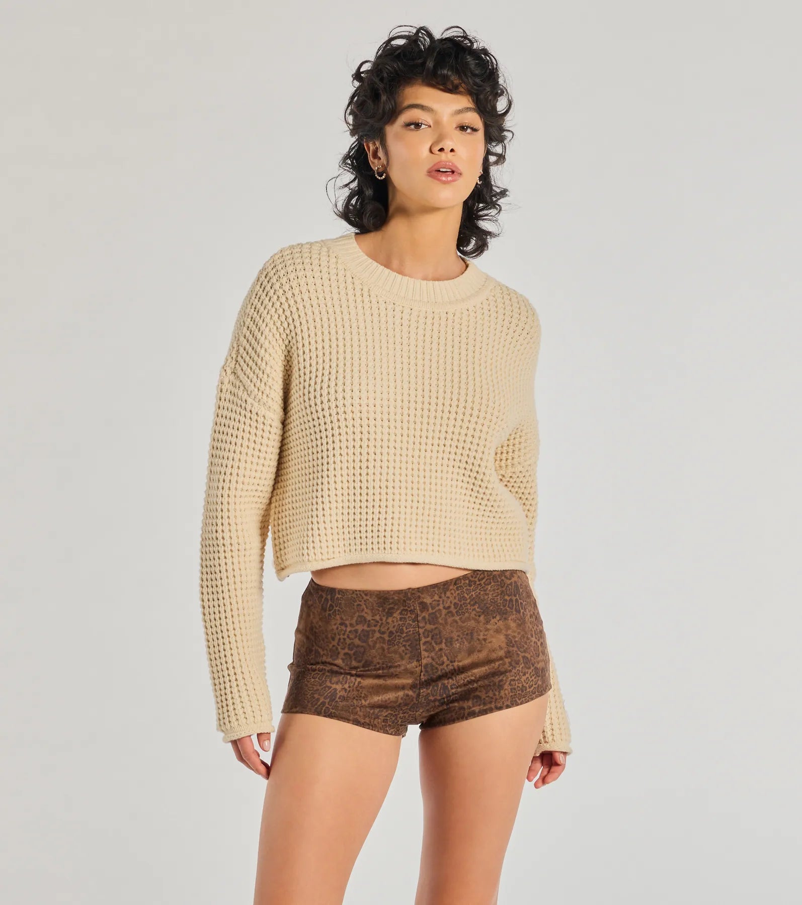 Organic Cotton Women Long Sleeve Top for Eco - Friendly ComfortCoziest Style Waffle Knit Crew Neck Sweater Organic Cotton Women Long Sleeve Top for Eco - Friendly ComfortCoziest Style Waffle Knit Crew Neck Sweater