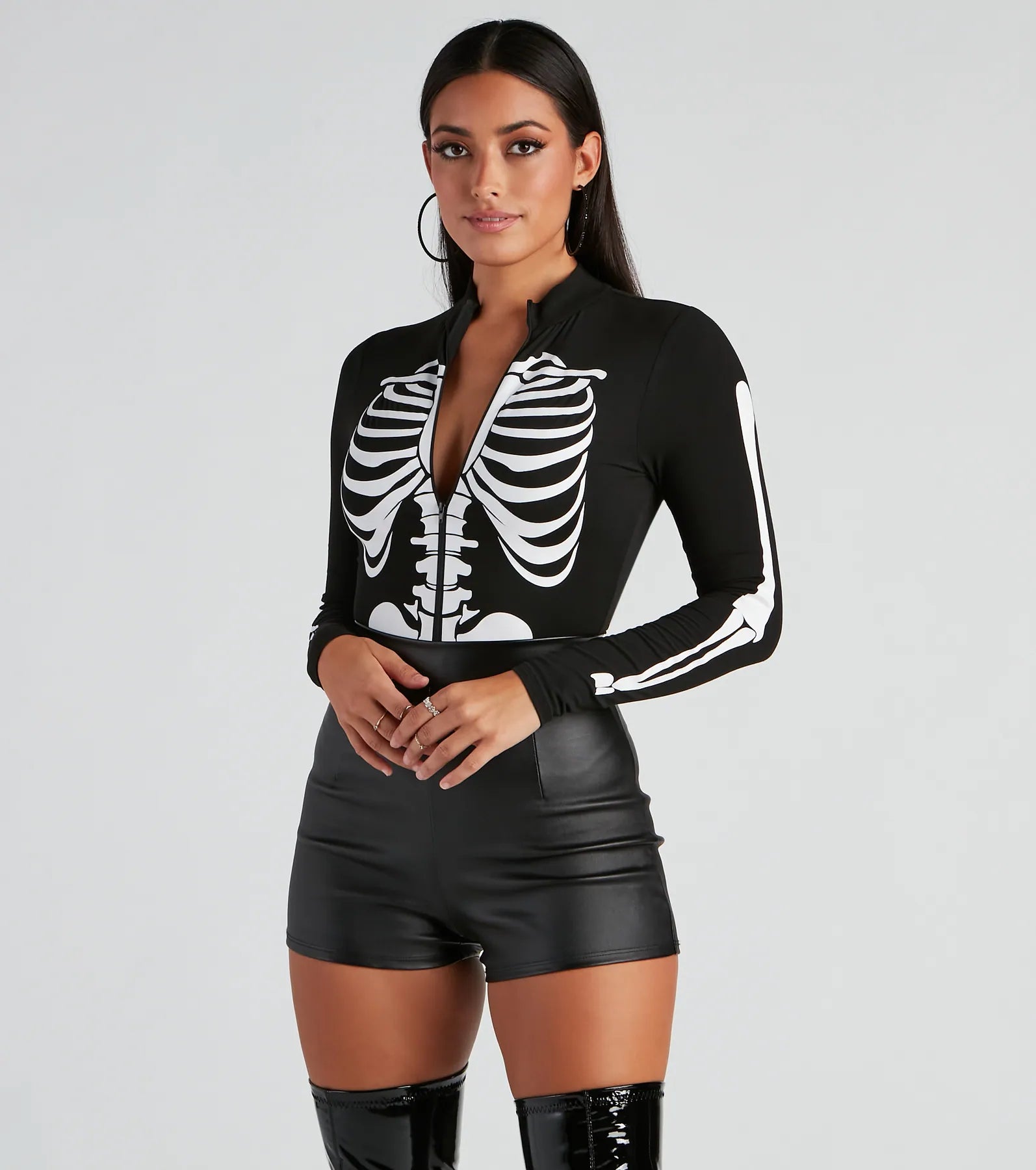 Plaid Women Long Sleeve Top for a Preppy VibeSultry Skeleton Halloween Mock Neck Bodysuit Plaid Women Long Sleeve Top for a Preppy VibeSultry Skeleton Halloween Mock Neck Bodysuit