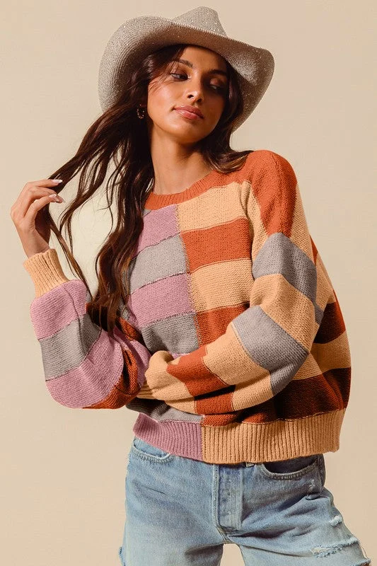 Lightweight Women Long Sleeve Top for Spring and AutumnROMAN MULTI COLOR STRIPE HALF BLOCK SWEATER TOP S-XL Lightweight Women Long Sleeve Top for Spring and AutumnROMAN MULTI COLOR STRIPE HALF BLOCK SWEATER TOP S-XL