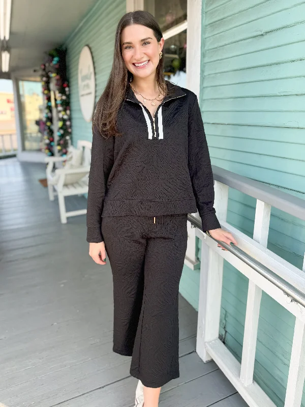 The Tessa textured Half Zip and Pant Set-Black