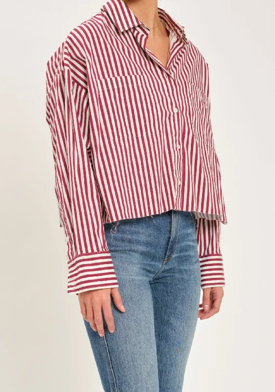 Academy Button Down Malbec Stripe Long Sleeve Shirt By Daze Denim