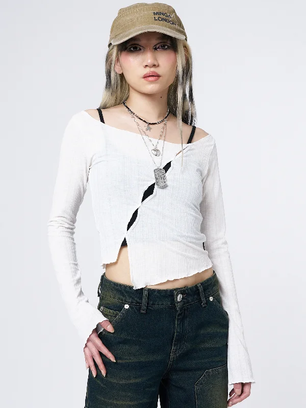 Turtleneck Women Long Sleeve Top for Cold Winter DaysHana White Asymmetrical Cut Out Top Turtleneck Women Long Sleeve Top for Cold Winter DaysHana White Asymmetrical Cut Out Top
