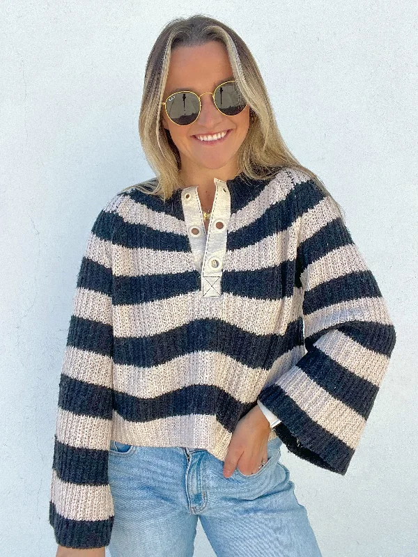 Cropped Women Long Sleeve Top to Pair with High - Waisted BottomsThe Blaire Striped Sweater Cropped Women Long Sleeve Top to Pair with High - Waisted BottomsThe Blaire Striped Sweater