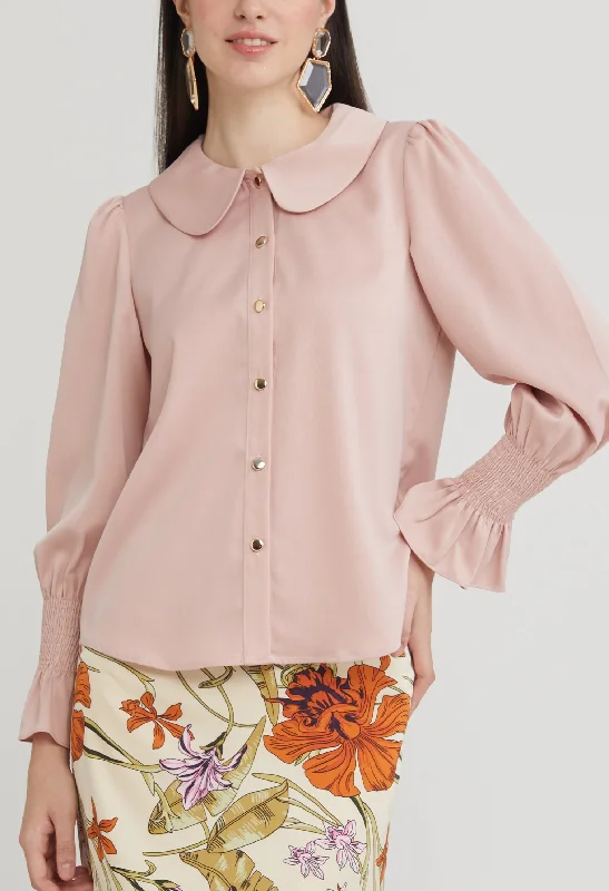 Cable - Knit Women Long Sleeve Top with a Cozy TexturePeter Pan Colar Elastic Cuff Petal Blouse Cable - Knit Women Long Sleeve Top with a Cozy TexturePeter Pan Colar Elastic Cuff Petal Blouse
