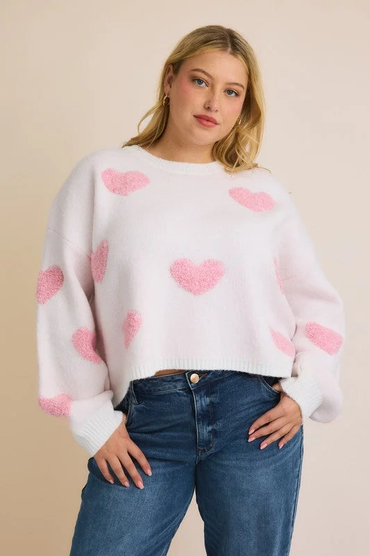 Cropped Women Long Sleeve Top to Pair with High - Waisted BottomsCONNOR ROUND NECK LONG SLEEVE HEART SWEATER Cropped Women Long Sleeve Top to Pair with High - Waisted BottomsCONNOR ROUND NECK LONG SLEEVE HEART SWEATER