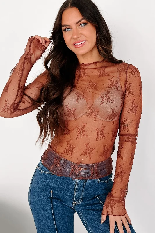 Cropped Women Long Sleeve Top to Pair with High - Waisted BottomsLiving For The Likes Lace Long Sleeve Top (Red Bean) Cropped Women Long Sleeve Top to Pair with High - Waisted BottomsLiving For The Likes Lace Long Sleeve Top (Red Bean)