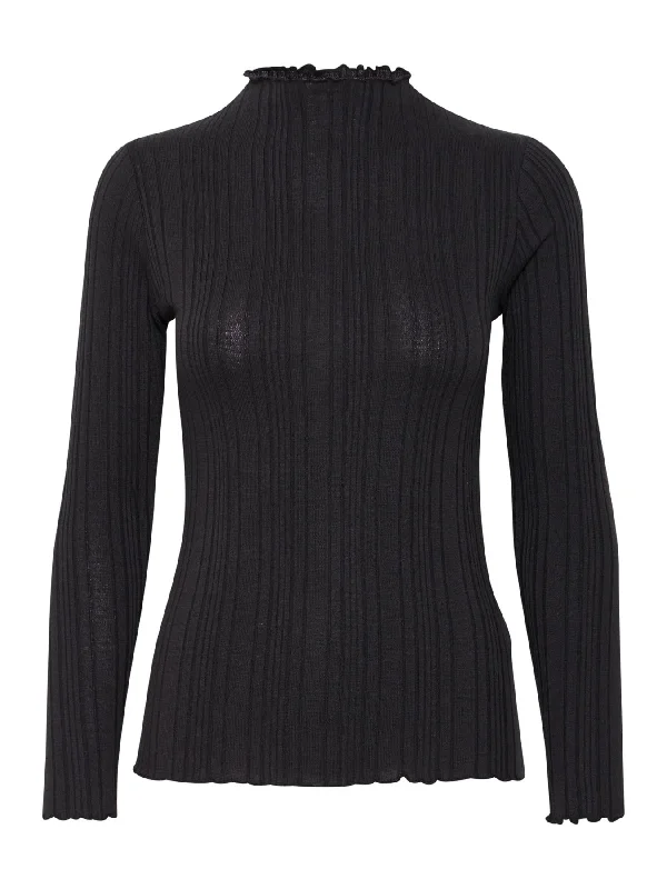 Ruffled Cuff Women Long Sleeve Top with a Feminine TouchSmirna Long Sleeve Top Black Ruffled Cuff Women Long Sleeve Top with a Feminine TouchSmirna Long Sleeve Top Black
