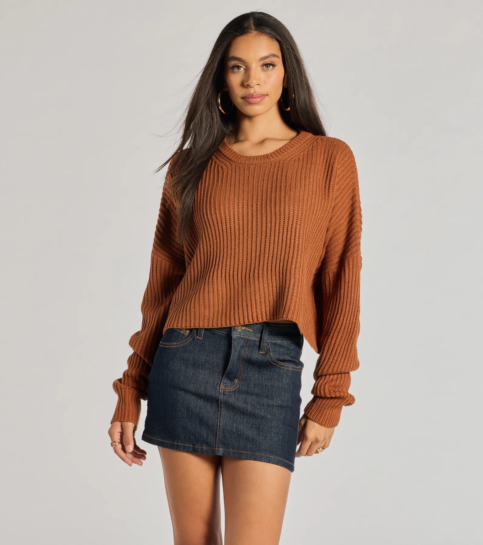 Plus Size Women Long Sleeve Top for a Flattering and Comfortable FitChic Crew Ribbed Knit Sweater Plus Size Women Long Sleeve Top for a Flattering and Comfortable FitChic Crew Ribbed Knit Sweater