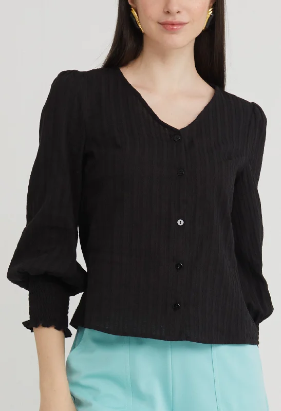 Ruffled Cuff Women Long Sleeve Top with a Feminine TouchTextured Trumpet Sleeve Blouse Ruffled Cuff Women Long Sleeve Top with a Feminine TouchTextured Trumpet Sleeve Blouse