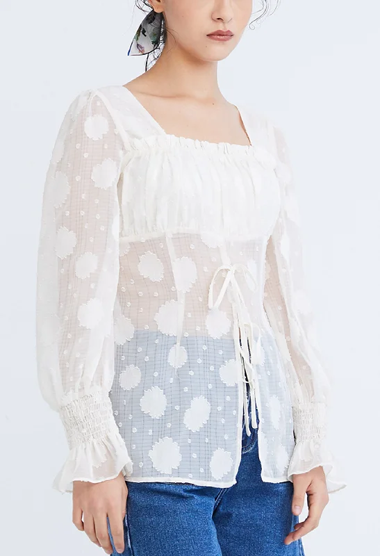 Mock Neck Women Long Sleeve Top for a Modern AestheticLacey Cottage Ruch Square Neck Top