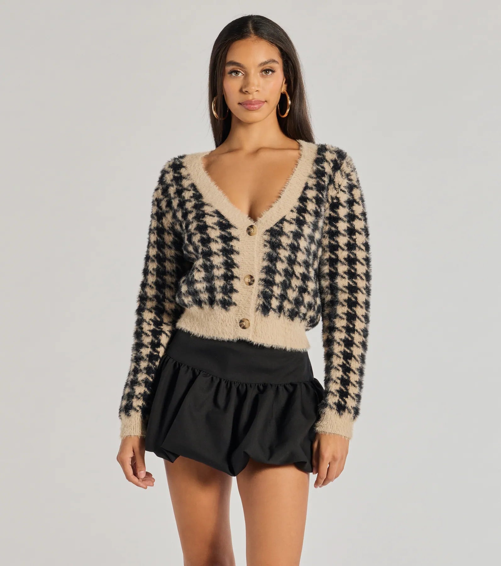 Plus Size Women Long Sleeve Top for a Flattering and Comfortable FitPolished Cozy Houndstooth Eyelash Knit Cardigan Plus Size Women Long Sleeve Top for a Flattering and Comfortable FitPolished Cozy Houndstooth Eyelash Knit Cardigan