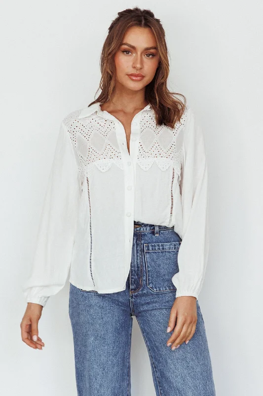 Villa Oasis Long Sleeve Button Shirt White