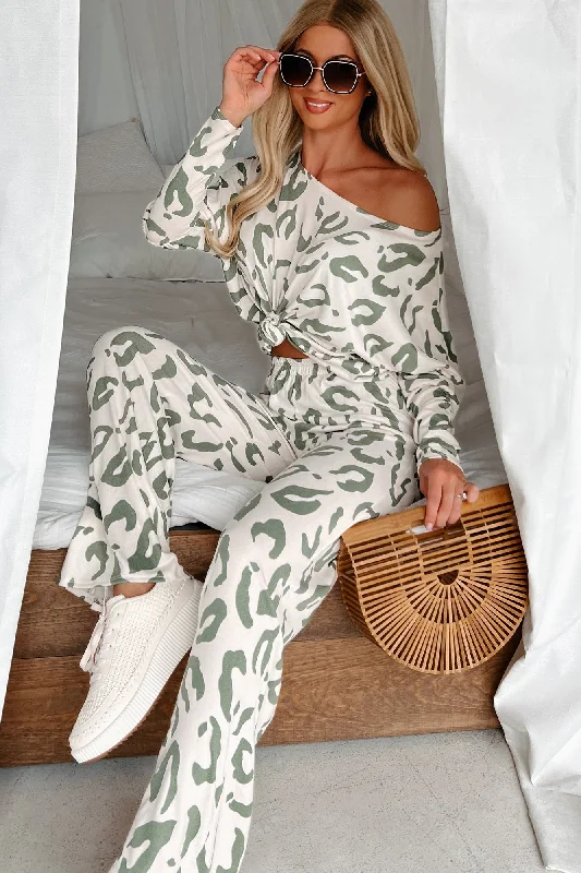 Printed Graphic Women Long Sleeve Top with a Bold StatementFeline Satisfaction Animal Print Loungewear Set (Sage/Ivory) Printed Graphic Women Long Sleeve Top with a Bold StatementFeline Satisfaction Animal Print Loungewear Set (Sage/Ivory)