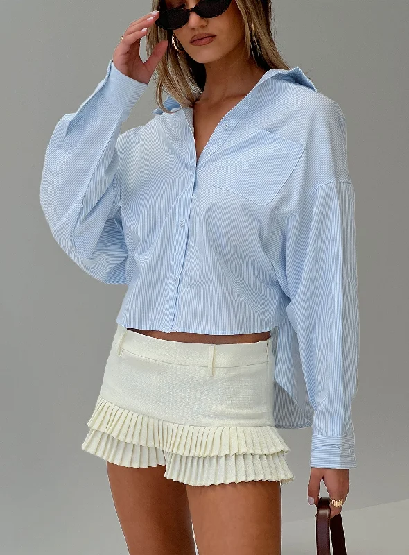 Cropped Women Long Sleeve Top to Pair with High - Waisted BottomsChips Are Down Shirt Blue Cropped Women Long Sleeve Top to Pair with High - Waisted BottomsChips Are Down Shirt Blue