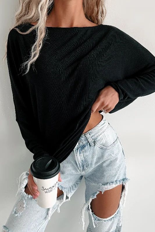 Ruffled Cuff Women Long Sleeve Top with a Feminine TouchChoose Happiness Dolman Sleeve Top (Black) Ruffled Cuff Women Long Sleeve Top with a Feminine TouchChoose Happiness Dolman Sleeve Top (Black)