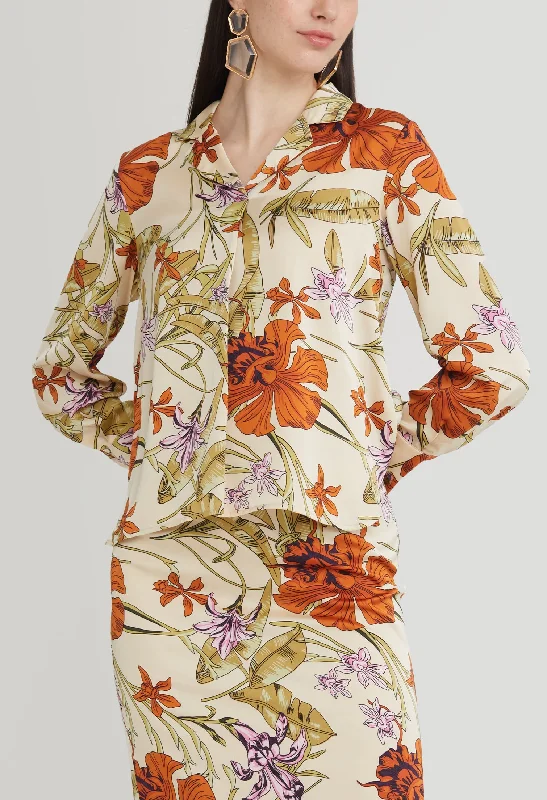 Cable - Knit Women Long Sleeve Top with a Cozy TextureCeria Floral Satin Button Up Blouse Cable - Knit Women Long Sleeve Top with a Cozy TextureCeria Floral Satin Button Up Blouse