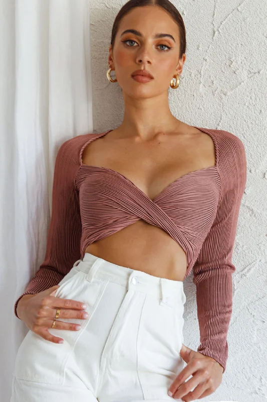 Lace - Trimmed Women Long Sleeve Top for an Elegant LookVilla Laguna Twist Bust Long Sleeve Crop Top Blush Lace - Trimmed Women Long Sleeve Top for an Elegant LookVilla Laguna Twist Bust Long Sleeve Crop Top Blush