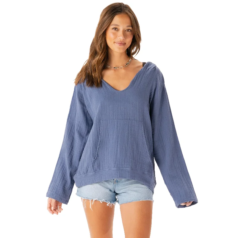 Cropped Women Long Sleeve Top to Pair with High - Waisted BottomsPeriwinkle Baja Pullover Cropped Women Long Sleeve Top to Pair with High - Waisted BottomsPeriwinkle Baja Pullover