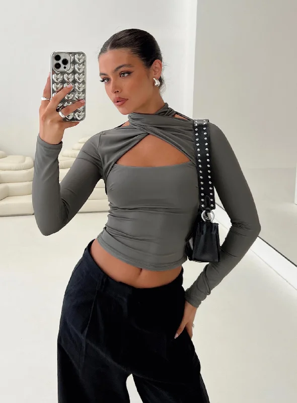 Printed Graphic Women Long Sleeve Top with a Bold StatementGanz Long Sleeve Top Grey Printed Graphic Women Long Sleeve Top with a Bold StatementGanz Long Sleeve Top Grey