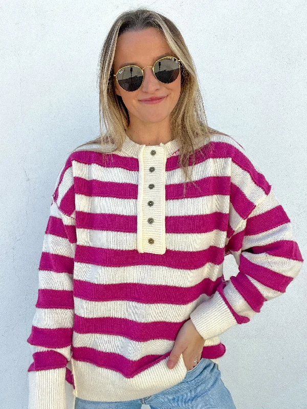 Lace - Trimmed Women Long Sleeve Top for an Elegant LookThe Chanel Striped Pullover - BERRY Lace - Trimmed Women Long Sleeve Top for an Elegant LookThe Chanel Striped Pullover - BERRY