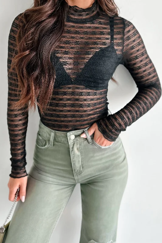 Cropped Women Long Sleeve Top to Pair with High - Waisted BottomsMood Setter Lace Long Sleeve Top (Black) Cropped Women Long Sleeve Top to Pair with High - Waisted BottomsMood Setter Lace Long Sleeve Top (Black)