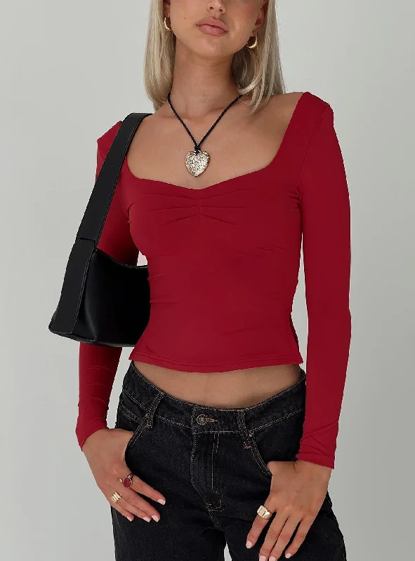 Printed Graphic Women Long Sleeve Top with a Bold StatementRehna Long Sleeve Top Burgundy Printed Graphic Women Long Sleeve Top with a Bold StatementRehna Long Sleeve Top Burgundy