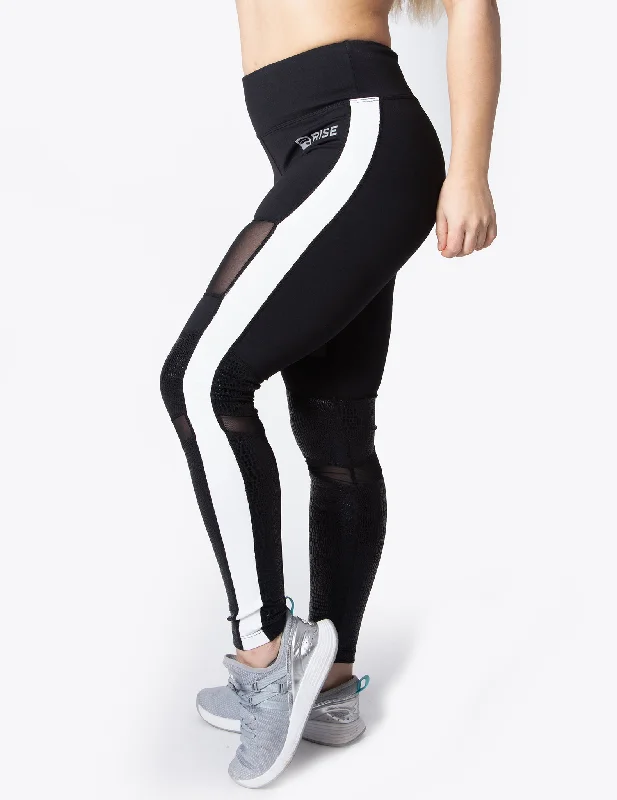 Women's High - Waisted Tight Trousers with Side Slits in Beige for a Trendy LookMESH PANEL HIGH RISE LEGGINGS - BLACK/WHITE Women's High - Waisted Tight Trousers with Side Slits in Beige for a Trendy LookMESH PANEL HIGH RISE LEGGINGS - BLACK/WHITE