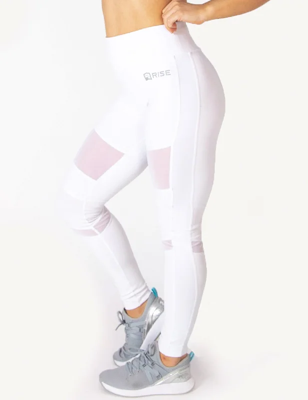 Women's Tight Trousers with Drawstring Waist in Khaki for a Relaxed and Adjustable FitMESH PANEL HIGH RISE LEGGINGS - WHITE Women's Tight Trousers with Drawstring Waist in Khaki for a Relaxed and Adjustable FitMESH PANEL HIGH RISE LEGGINGS - WHITE