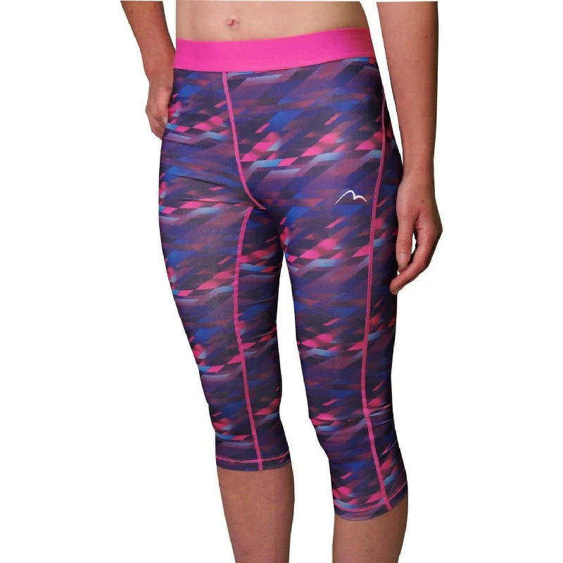 More Mile Go For It Printed Womens 3/4 Capri Running Tights - Pink