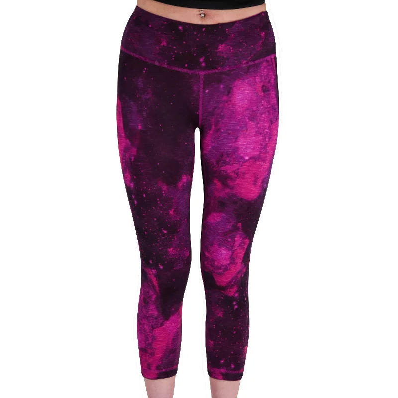 More Mile Reversible Graphic Womens 3/4 Capri Running Tights - Pink