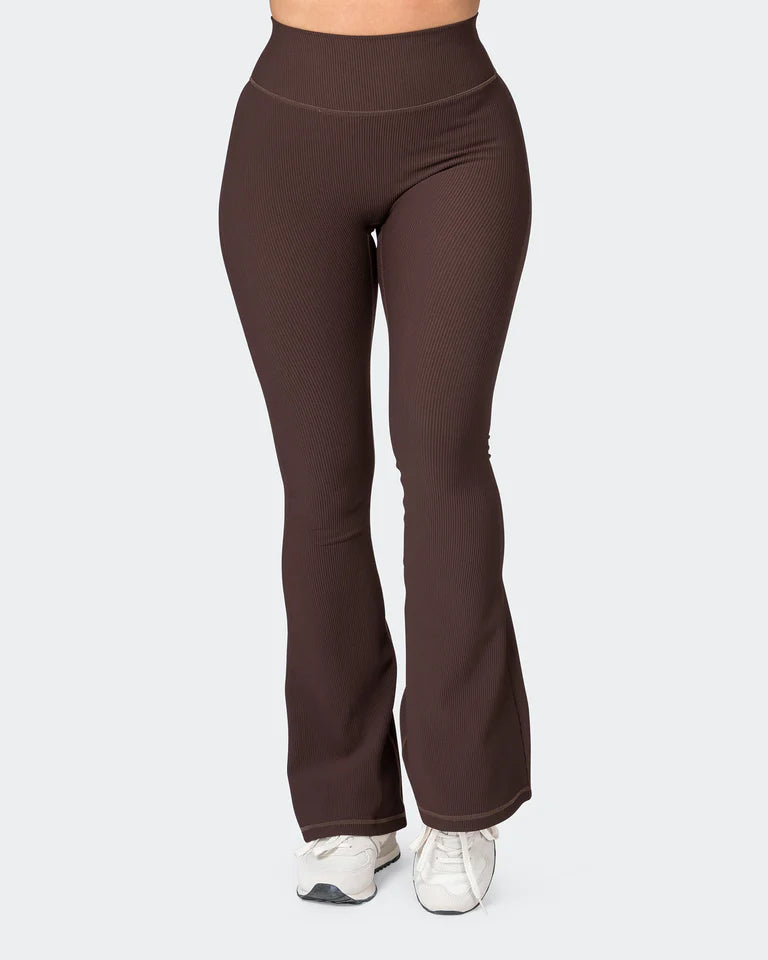 Muscle Nation | Zero Rise Rib Flare Leggings - Cocoa