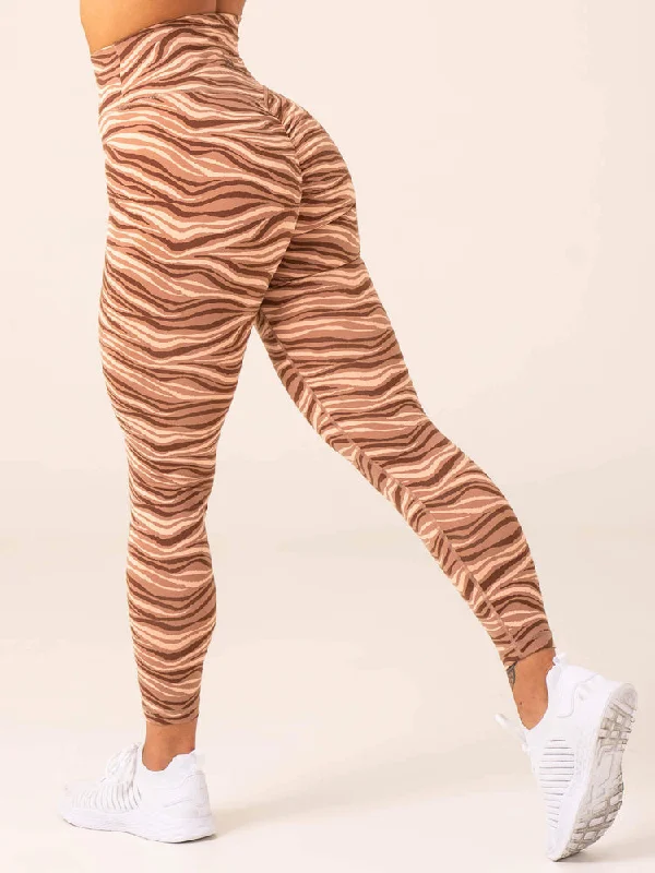 Ryderwear | Unstoppable High Waisted Scrunch Leggings - Mocha Zebra